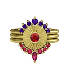 Minimal Tria Cora Yüzük - Ametist, garnet ve rodolit garnet 18 ayar altın yüzük #c57yzp