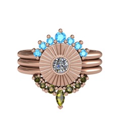 Minimal Tria Cora Yüzük - Akuamarin, pırlanta ve peridot 8 ayar rose altın yüzük (0.16 karat) #c7lgbr