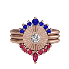 Minimal Tria Cora Yüzük - Lab safir, swarovski ve rodolit garnet 8 ayar rose altın yüzük #c9kmfr
