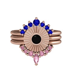 Minimal Tria Cora Yüzük - Lab safir, siyah zirkon ve pembe kuvars 925 ayar rose altın kaplama gümüş yüzük #ck49hu