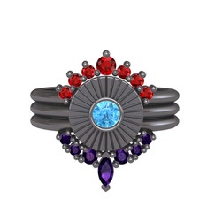 Minimal Tria Cora Yüzük - Garnet, akuamarin ve ametist 925 ayar siyah rodyum kaplama gümüş yüzük #cpdgiv