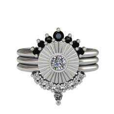 Minimal Tria Cora Yüzük - Siyah zirkon, pırlanta ve beyaz zirkon 8 ayar beyaz altın yüzük (0.16 karat) #ctuiu