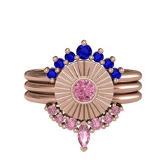 Lab safir ve pembe kuvars 8 ayar rose altın yüzük