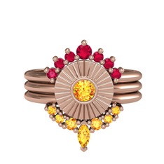 Minimal Tria Cora Yüzük - Rodolit garnet ve sitrin 8 ayar rose altın yüzük #dalfeg
