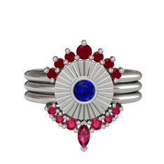 Minimal Tria Cora Yüzük - Kök yakut, lab safir ve rodolit garnet 14 ayar beyaz altın yüzük #ddrxju