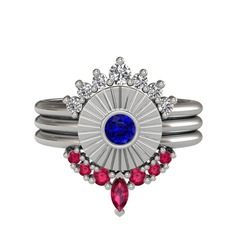 Minimal Tria Cora Yüzük - Beyaz zirkon, lab safir ve rodolit garnet 925 ayar gümüş yüzük #ds9qrx