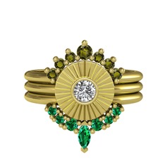 Peridot, swarovski ve yeşil kuvars 925 ayar altın kaplama gümüş yüzük