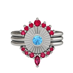 Rodolit garnet ve akuamarin 18 ayar beyaz altın yüzük