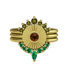 Peridot, dumanlı kuvars ve yeşil kuvars 925 ayar altın kaplama gümüş yüzük