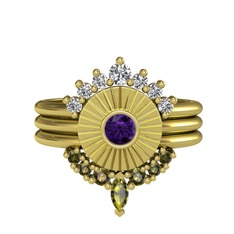 Minimal Tria Cora Yüzük - Swarovski, ametist ve peridot 925 ayar altın kaplama gümüş yüzük #eduzkn