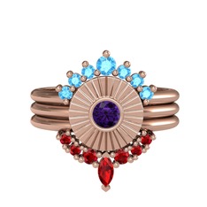 Minimal Tria Cora Yüzük - Akuamarin, ametist ve garnet 8 ayar rose altın yüzük #ekofwd