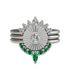 Minimal Tria Cora Yüzük - Swarovski ve yeşil kuvars 18 ayar beyaz altın yüzük #f0yu8d