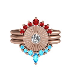 Garnet, swarovski ve akuamarin 14 ayar rose altın yüzük