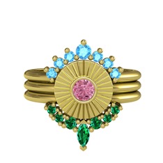 Minimal Tria Cora Yüzük - Akuamarin, pembe kuvars ve yeşil kuvars 14 ayar altın yüzük #fjp65z