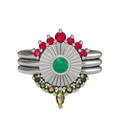 Minimal Tria Cora Yüzük - Rodolit garnet, kök zümrüt ve peridot 925 ayar gümüş yüzük #fvxn9v
