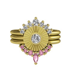 Swarovski, beyaz zirkon ve pembe kuvars 925 ayar altın kaplama gümüş yüzük
