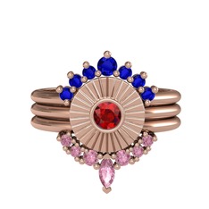 Lab safir, garnet ve pembe kuvars 18 ayar rose altın yüzük