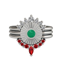 Minimal Tria Cora Yüzük - Swarovski, kök zümrüt ve garnet 925 ayar gümüş yüzük #g4q1bh