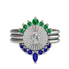 Minimal Tria Cora Yüzük - Yeşil kuvars, swarovski ve lab safir 925 ayar gümüş yüzük #g9pnc5