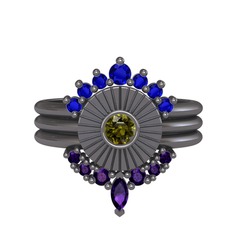 Minimal Tria Cora Yüzük - Lab safir, peridot ve ametist 925 ayar siyah rodyum kaplama gümüş yüzük #gh68lc