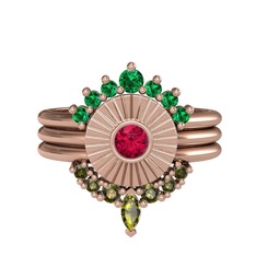 Minimal Tria Cora Yüzük - Yeşil kuvars, rodolit garnet ve peridot 925 ayar rose altın kaplama gümüş yüzük #ghgcaw