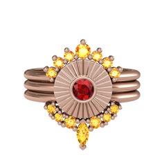 Minimal Tria Cora Yüzük - Sitrin ve garnet 18 ayar rose altın yüzük #gnwp26
