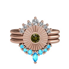 Minimal Tria Cora Yüzük - Swarovski, peridot ve akuamarin 8 ayar rose altın yüzük #gp1jja