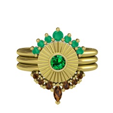 Minimal Tria Cora Yüzük - Kök zümrüt, yeşil kuvars ve dumanlı kuvars 14 ayar altın yüzük #gsmaop