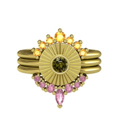 Minimal Tria Cora Yüzük - Sitrin, peridot ve pembe kuvars 925 ayar altın kaplama gümüş yüzük #gwhfnj