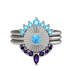 Minimal Tria Cora Yüzük - Akuamarin ve ametist 8 ayar beyaz altın yüzük #gwqhui