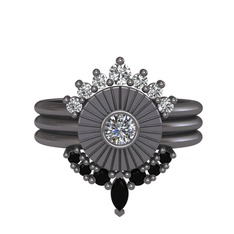 Minimal Tria Cora Yüzük - Swarovski, pırlanta ve siyah zirkon 925 ayar siyah rodyum kaplama gümüş yüzük (0.16 karat) #h0yx91