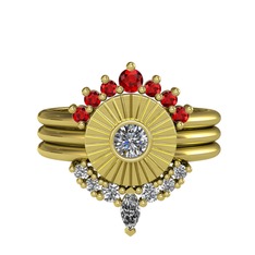 Minimal Tria Cora Yüzük - Garnet, pırlanta ve swarovski 14 ayar altın yüzük (0.16 karat) #h5bzug