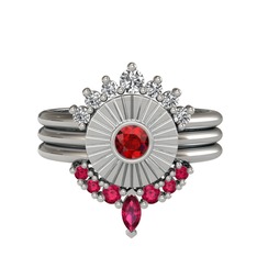 Minimal Tria Cora Yüzük - Beyaz zirkon, garnet ve rodolit garnet 925 ayar gümüş yüzük #hb6uo9