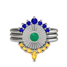 Minimal Tria Cora Yüzük - Lab safir, kök zümrüt ve sitrin 8 ayar beyaz altın yüzük #hb7iba