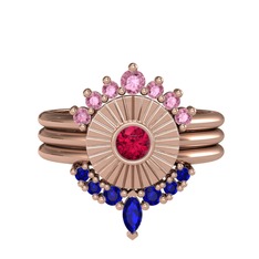 Minimal Tria Cora Yüzük - Pembe kuvars, rodolit garnet ve lab safir 18 ayar rose altın yüzük #hkga5i