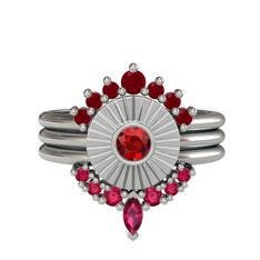 Minimal Tria Cora Yüzük - Kök yakut, garnet ve rodolit garnet 14 ayar beyaz altın yüzük #hqw2ou