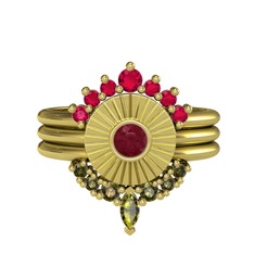 Minimal Tria Cora Yüzük - Rodolit garnet, kök yakut ve peridot 925 ayar altın kaplama gümüş yüzük #htl7vr