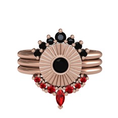 Minimal Tria Cora Yüzük - Siyah zirkon ve garnet 8 ayar rose altın yüzük #hx2gvo