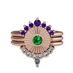 Minimal Tria Cora Yüzük - Ametist, yeşil kuvars ve swarovski 8 ayar rose altın yüzük #i4x0w5