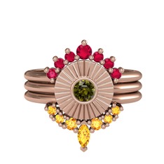 Minimal Tria Cora Yüzük - Rodolit garnet, peridot ve sitrin 18 ayar rose altın yüzük #i7h6an
