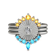 Minimal Tria Cora Yüzük - Sitrin, swarovski ve akuamarin 18 ayar beyaz altın yüzük #ic2uwh