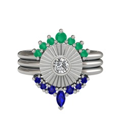 Minimal Tria Cora Yüzük - Kök zümrüt, swarovski ve lab safir 14 ayar beyaz altın yüzük #ig2kuy