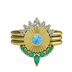 Minimal Tria Cora Yüzük - Swarovski, akuamarin ve kök zümrüt 14 ayar altın yüzük #igoams