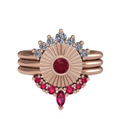 Minimal Tria Cora Yüzük - Pırlanta, kök yakut ve rodolit garnet 925 ayar rose altın kaplama gümüş yüzük (0.42 karat) #ih38wq