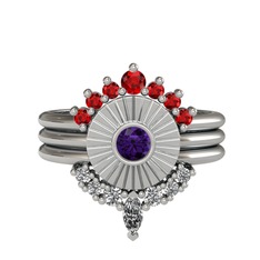 Minimal Tria Cora Yüzük - Garnet, ametist ve swarovski 14 ayar beyaz altın yüzük #ijqe4o