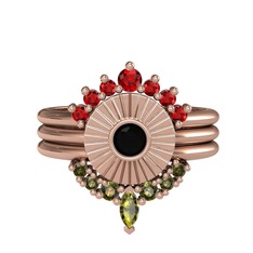 Minimal Tria Cora Yüzük - Garnet, siyah zirkon ve peridot 925 ayar rose altın kaplama gümüş yüzük #insmpx