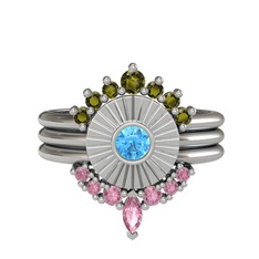 Peridot, akuamarin ve pembe kuvars 925 ayar gümüş yüzük