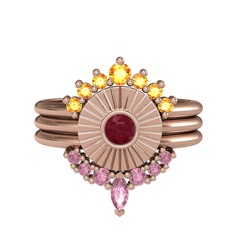 Sitrin, kök yakut ve pembe kuvars 8 ayar rose altın yüzük