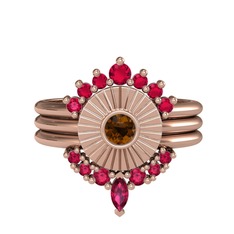 Minimal Tria Cora Yüzük - Rodolit garnet ve dumanlı kuvars 18 ayar rose altın yüzük #jajgvh