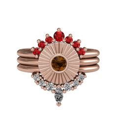 Garnet, dumanlı kuvars ve swarovski 14 ayar rose altın yüzük